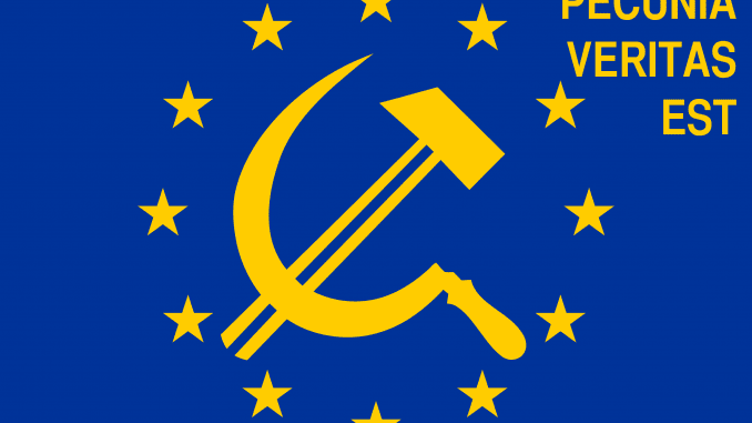 Flag of Europe pecunia veritas est 01