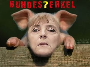 Ferkel-Mützen bedrohen Europas Einheit Bundes Merkel Ferkel Saustall Animal Farm Regierung