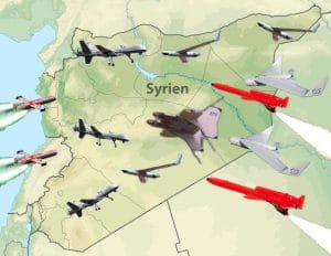 Drohnen über Syrien, Drei-Fronten-Krieg, USA machen Völkerrecht zu Klopapier Drohnen aller nationen ueber Syrien Stellvertreterkrieg USA RUssland China IRAN drei fronten krieg