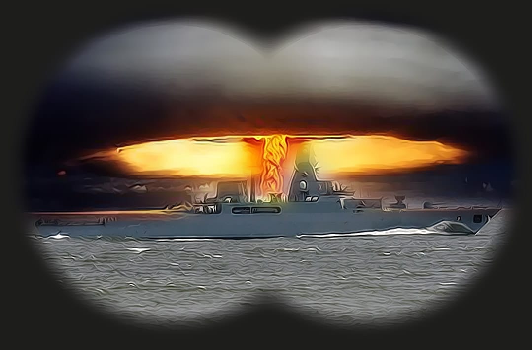 Spotter Kriegsschiff Waffentest Atompilz Bedrohung