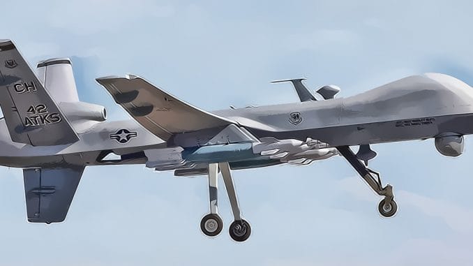 US Drohne mit Rakten bewaffnet Grafik Hellfire