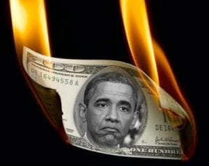 Schuldenkönig Obama is burning washington money US king of debt crisis