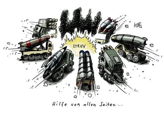 Syrien Hilfe von allen Seiten Karikatur Klaus Stuttmann