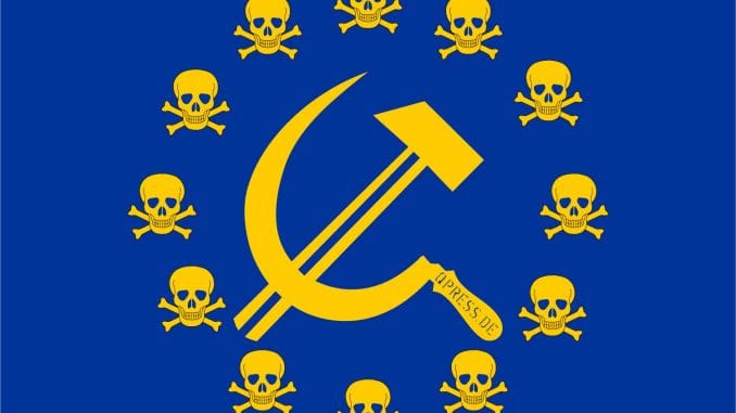Flag of Europe Skull Freibeuter toedliches Europa Polit Kmmissare qpress