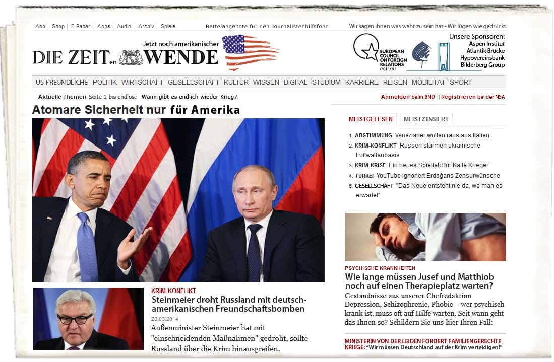 Zeit Klopapier Schmierblatt Presspappe Titelbild Obama Putin Hetzpresse Propaganda show Systempresse