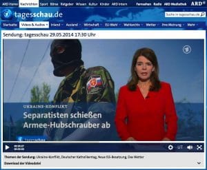 Pro-Russen tricksen ARD und ZDF mit Hubschrauber-Abschuss aus Abschuss Hubschrauber Ukraine Syrien ARD ZDF Fake Bildschirmfoto 2014-05-31 um 17.41.40