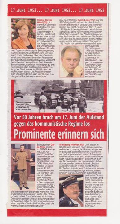 BLÖD-Presse über den DDR Aufstand – Prominente mit Erinnerungslücken zum Volksaufstand 1948