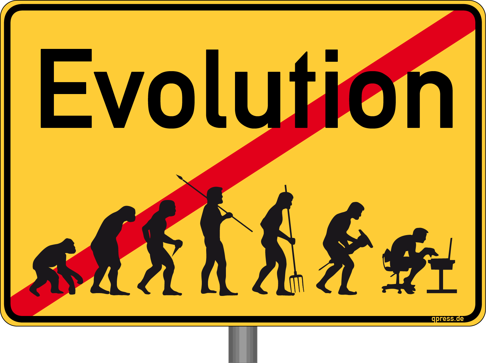 Ortsschild_Evolution_Evaluation_schoepfung_degeneration_fortschritt_rueckschritt_menschheit_darwin_Theorrie
