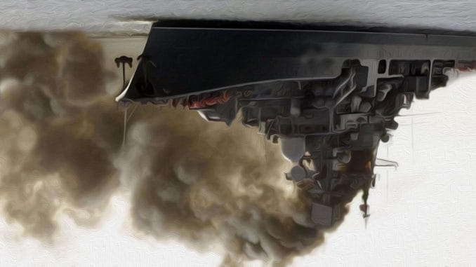 impression russisches Kriegsschiff bei simulation eines rauchgasangriffs vor Australien diwn under verkehrte Welt