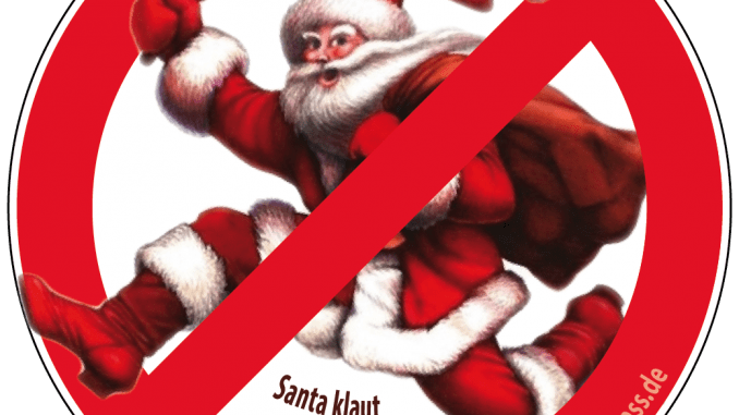 Weihnachtsmann auf der Flucht santa claus klaut steuerflucht christkind europa geldfest Weihnachten steuergeschenke 150