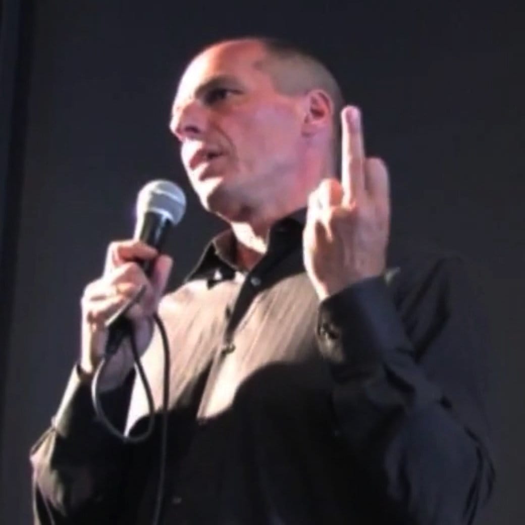 Bildschirmfoto Yanis Varoufakis mit Stinkefinger Jauch Sendung der Versuch einer Demontage