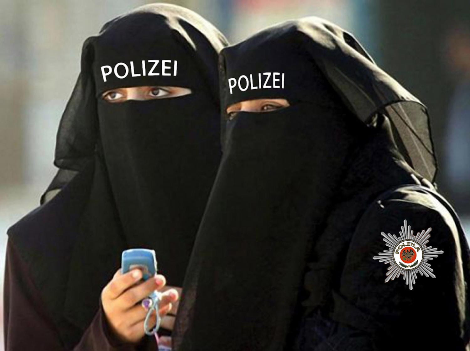 Polizistinnen mit Burka niqaab uniform police polizei Berlin vermummung schleier islam muslima dienstkleidung halal konform