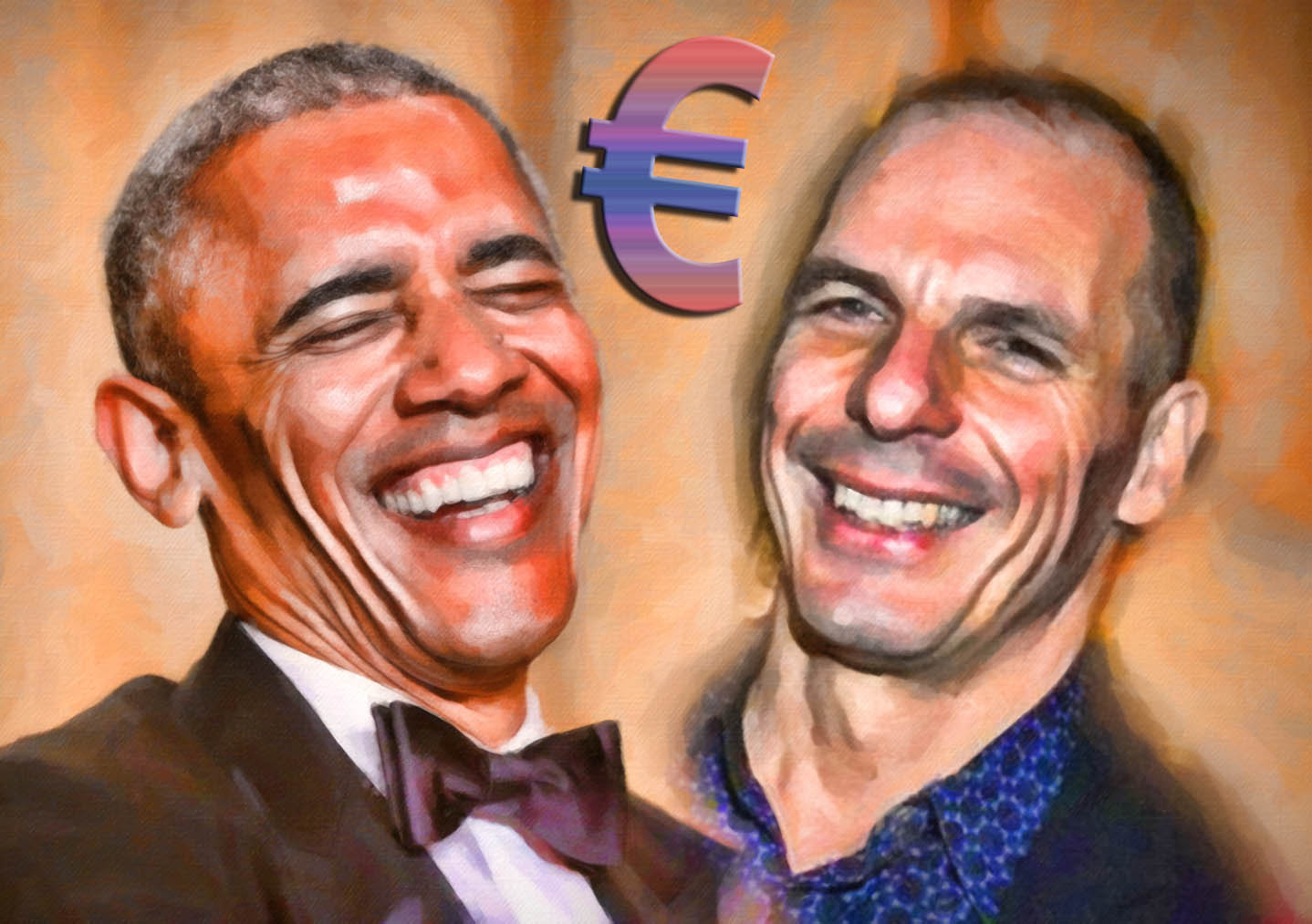 Barack Hussein Obama Jannis Yanis Varoufakis amused vergnuegt ein Prosit auf den Euro USA Griechenland muss im euroraum bleiben