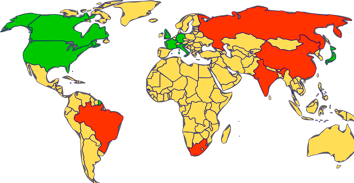 Weltkarte G7 und G5 Prioritaeten Gwicht Weltordnung