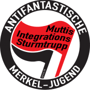 Frauengewalt Antifa logo antifaschistische antifantastische Merkel-Jugend FDJ Jugendorganisation Symbol links Randale schwarzer Block