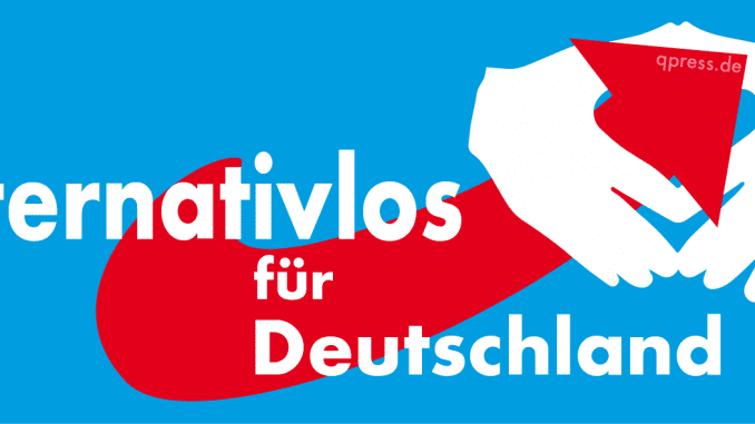 Logo Alternative fuer Deutschland AfD Angela Merkel alternativlos Landtagswahl Wahlgewinner neue Politik FeindBILD Spaltung qpress