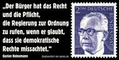 gustav heinemann parteien politiker bundespraesident deutsche briefmarken der buerger hat das recht die regierung zur ordnung zu rufen