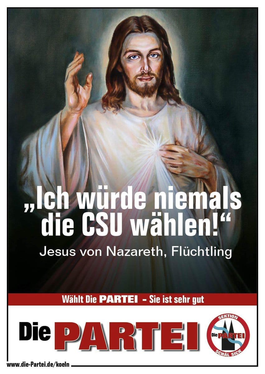 ich wurde niemals die csu waehlen jesus von nazareth fluechtling wahlplakat_landtagswahl_2018_Aufreger_CSU_Satire