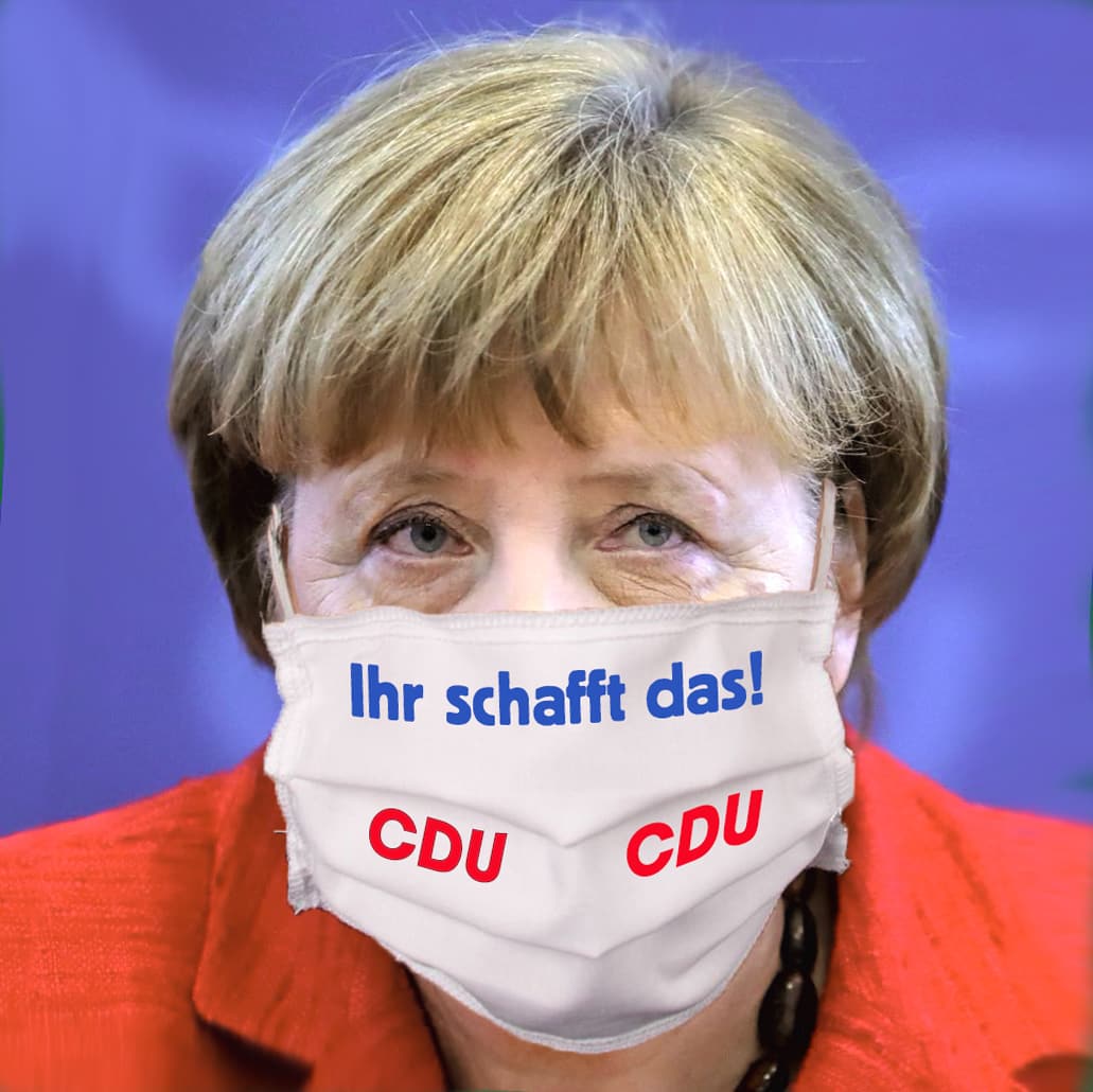 Angela Merkel erstmals mit Maske Mundschutz Maulkorb