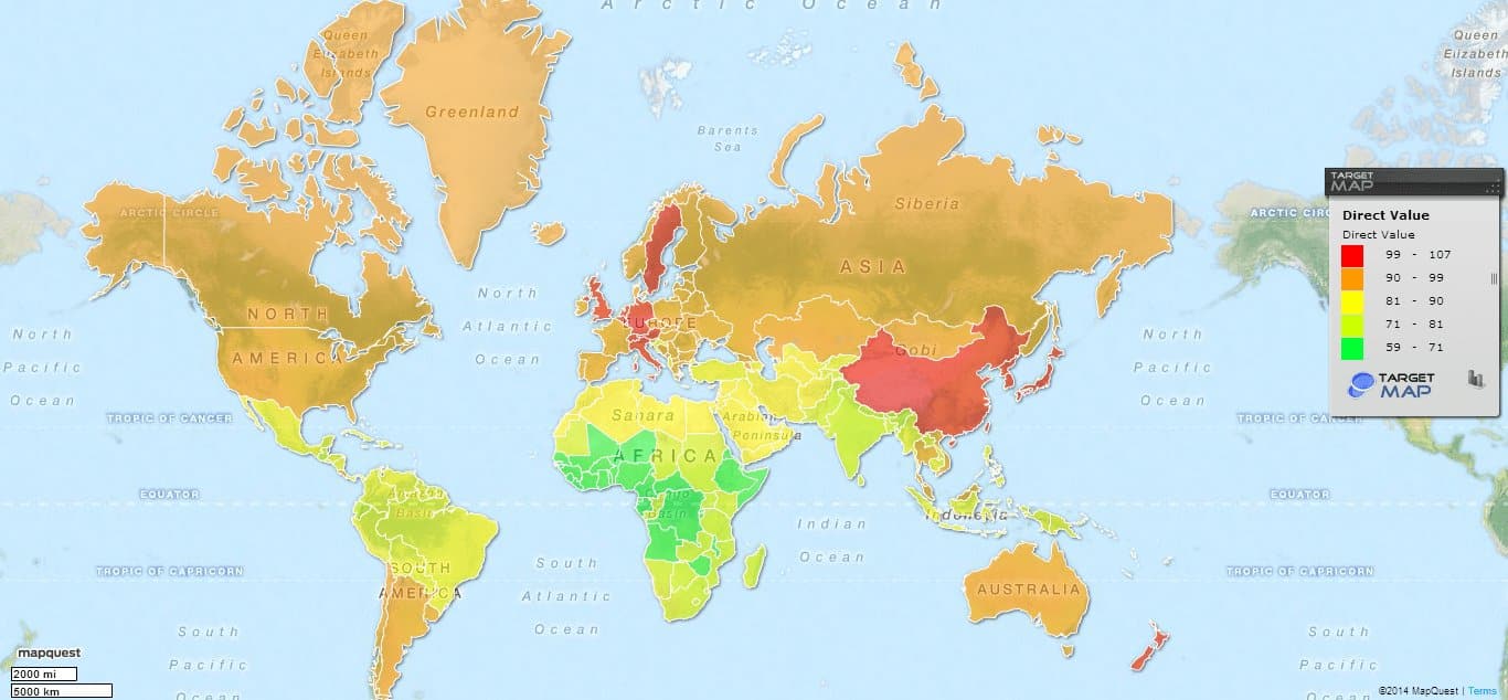 IQ Weltkarte Intelligenz nach Regionen