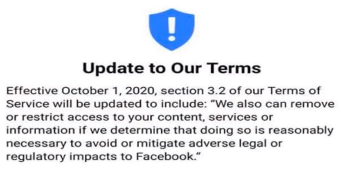 Facebook terms Nutzungsbedingungen USA ab Oktober 2020