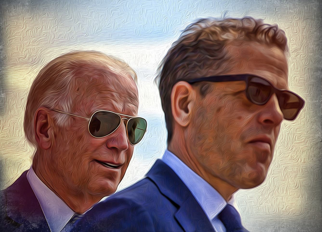 Biden Joe and Hunter with sunglases moneymakers in blue and oil