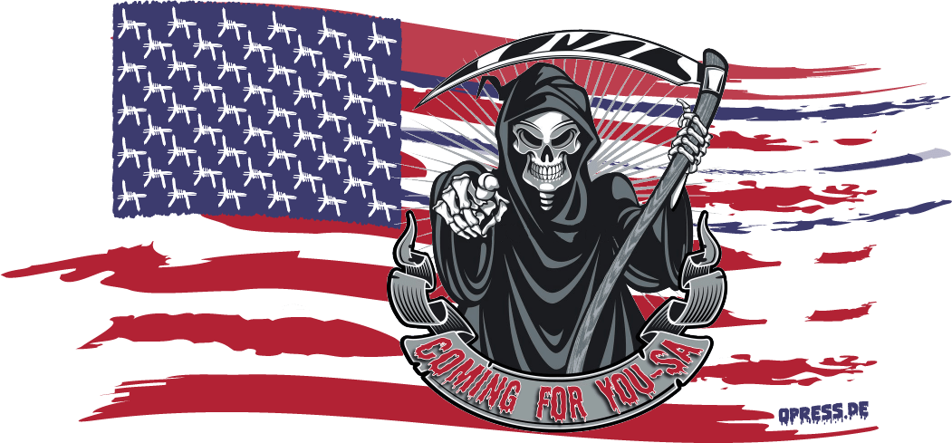 US Flagge zerfetzt freie Kunst mit Stacheldraht Union Jack US Kriegsflagge DeathLine Coming for USA