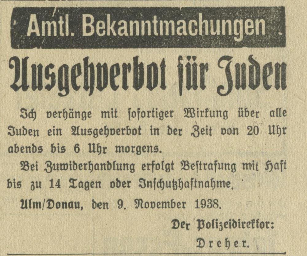 AV Ausgfangssperre Juden Deutsches Reich