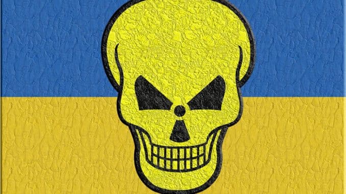 flagge ukraine verstrahlt atom gefahr atom terror